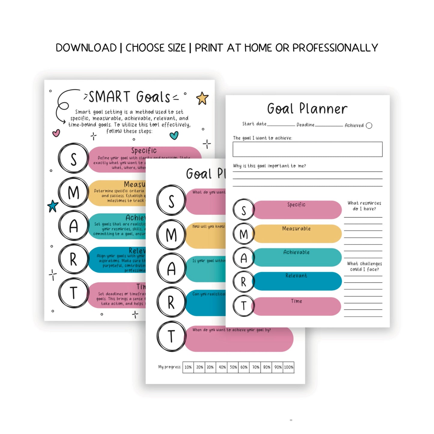 Smart goals template goal setting poster printable smart goal tracker social psychology smart goal worksheet